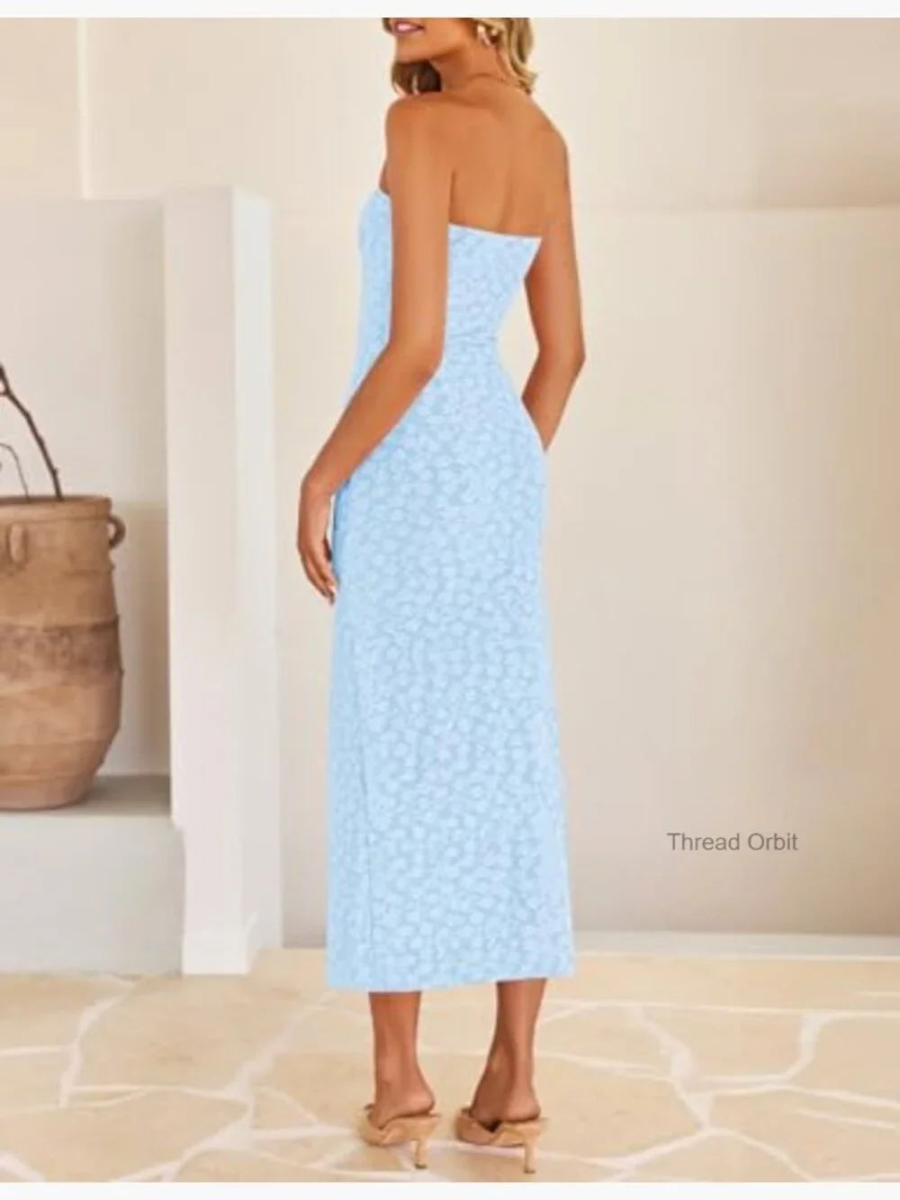 Strapless Floral Bodycon Midi Dress Sleeveless Wedding Guest_5